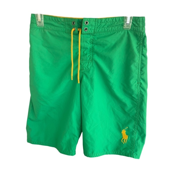 Ralph Lauren Polo Swimming Trunks Boys Size Medium 10/12 Green Yellow Swimwear